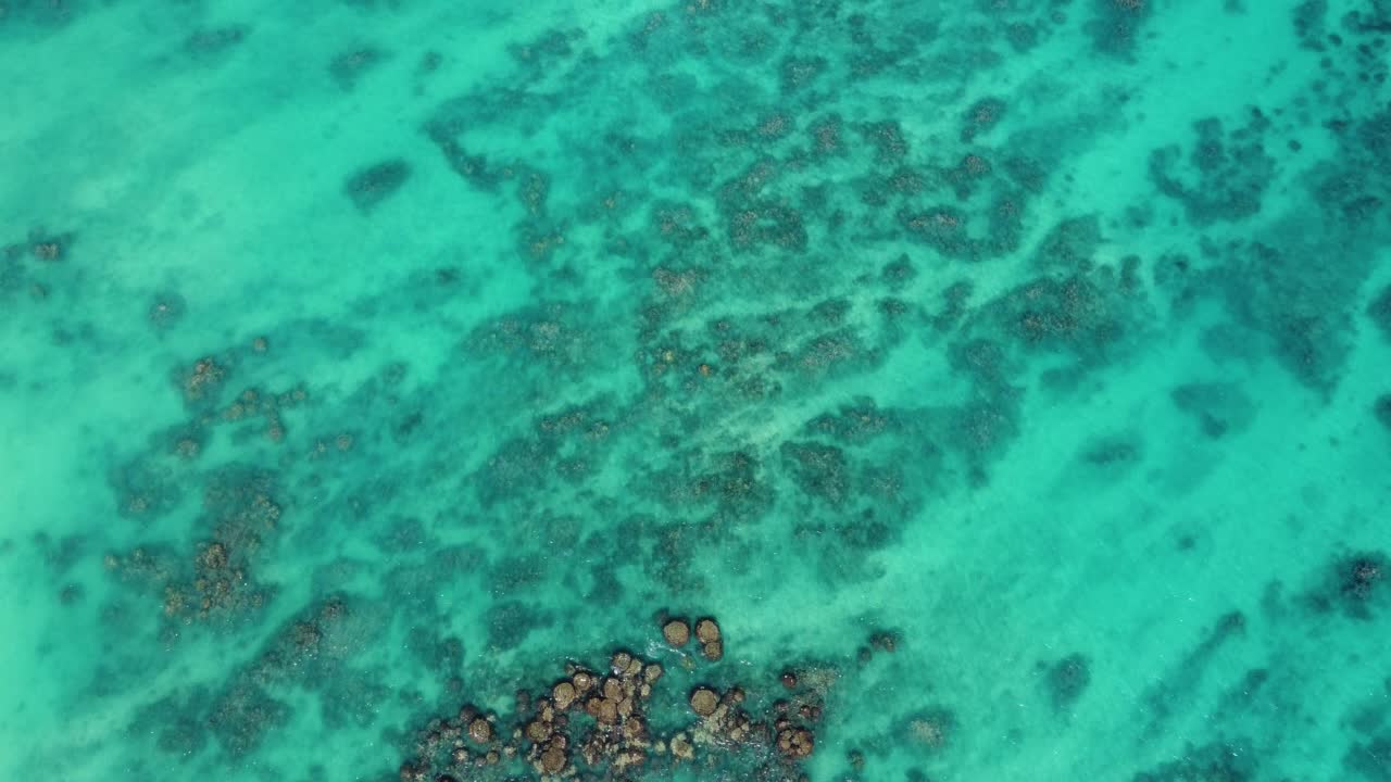 AERIAL Top Down View of Stunning Turquoise Waters of Oahu, Hawaii