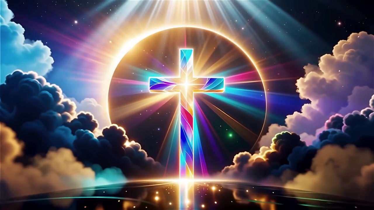 Croce Cristiana Luce Celestiale Sfondo per il Culto.