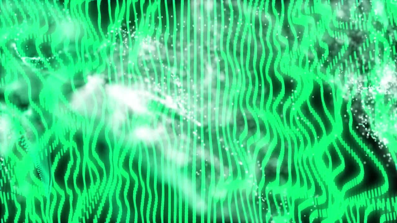 Animation of green shapes and lines on black background
