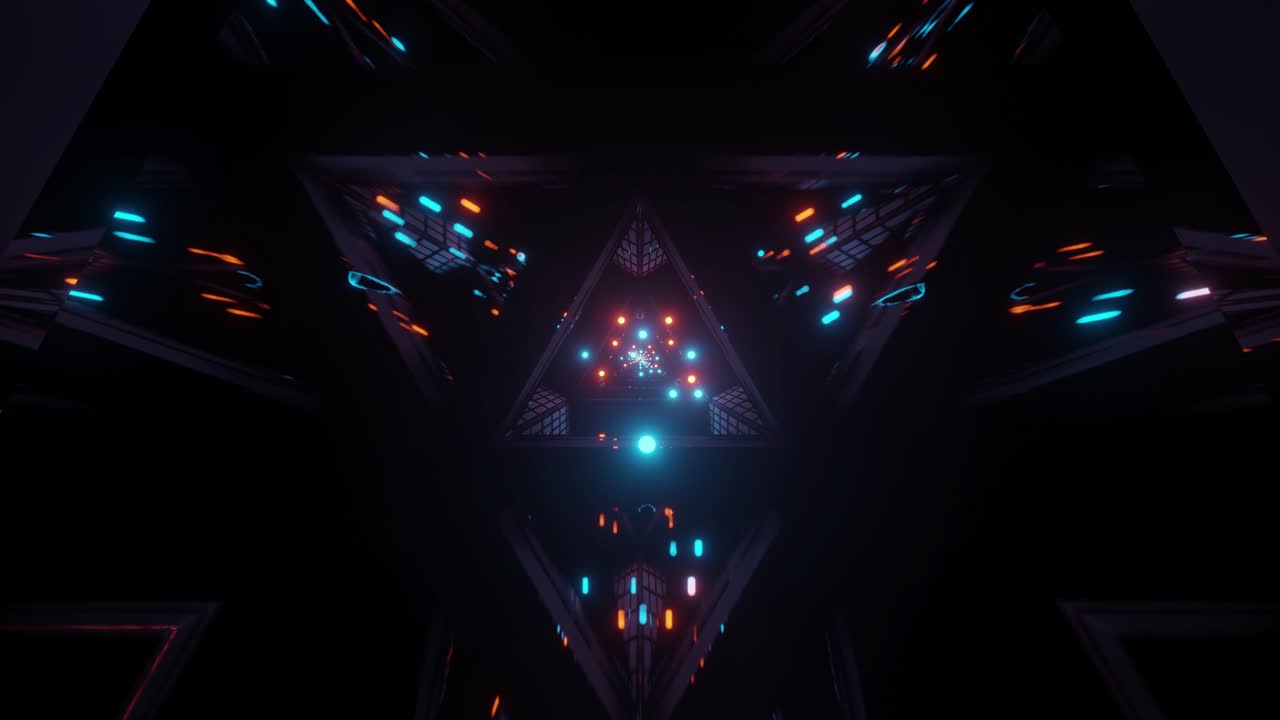 VJ Loop - Flying Down a Glossy Dark Tunnel Through Red and Light Blue Glowing Spheres