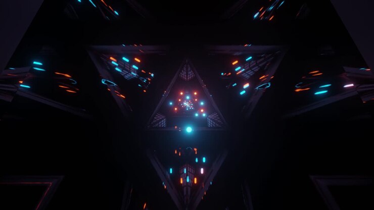 VJ Loop - Flying Down a Glossy Dark Tunnel Through Red and Light Blue Glowing Spheres