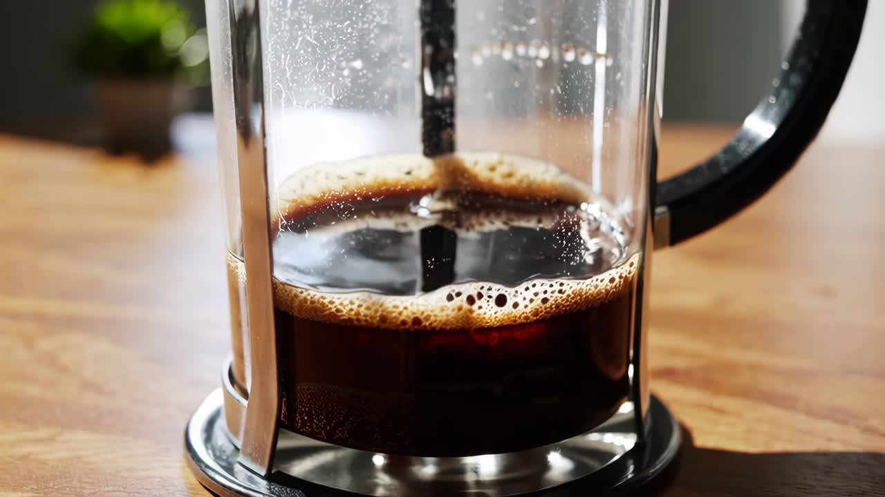 Freshly brewed coffee in a French press