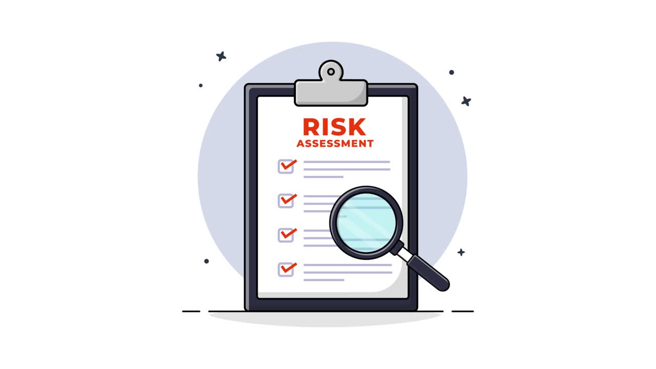Checklist animata di valutazione del rischio con lente d'ingrandimento