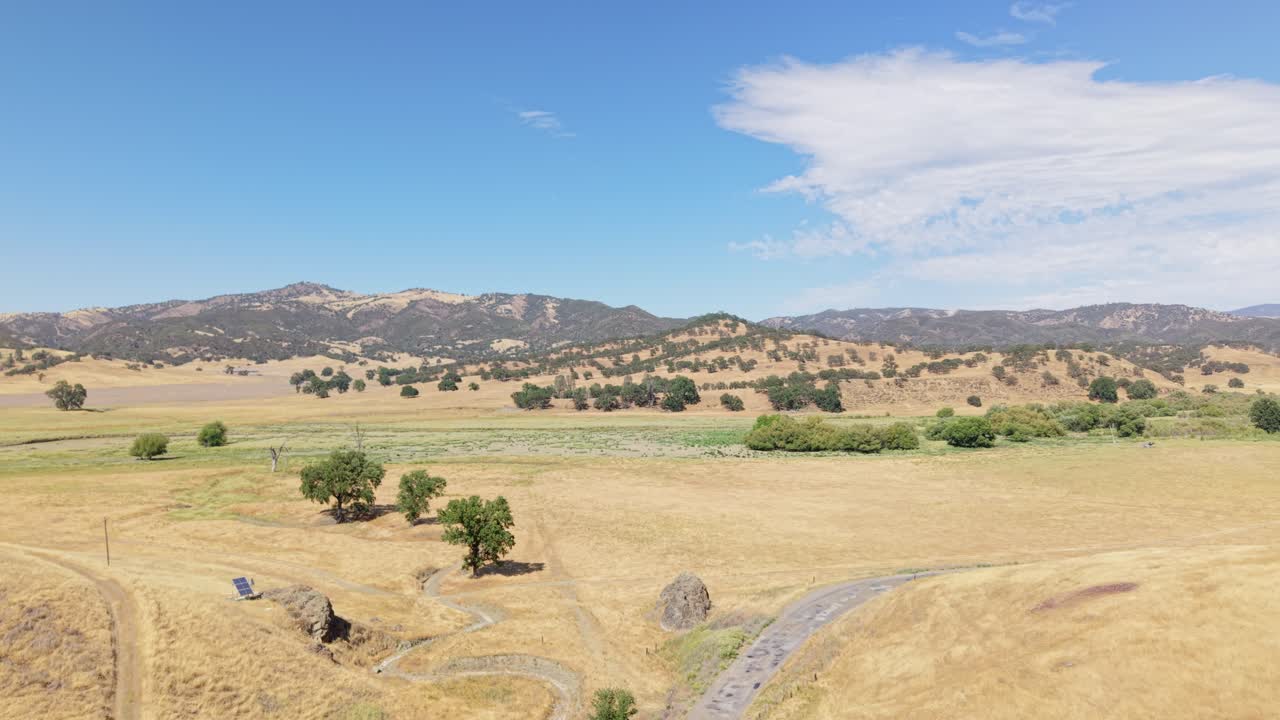 A static aerial shot from a drone of the surroundings in Paicines California.