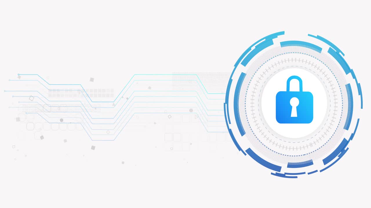 Animation of network of connections and padlock on white background