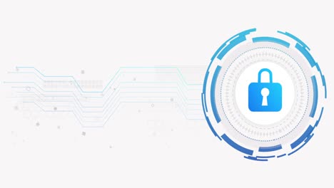 animation of network of connections and padlock on white background