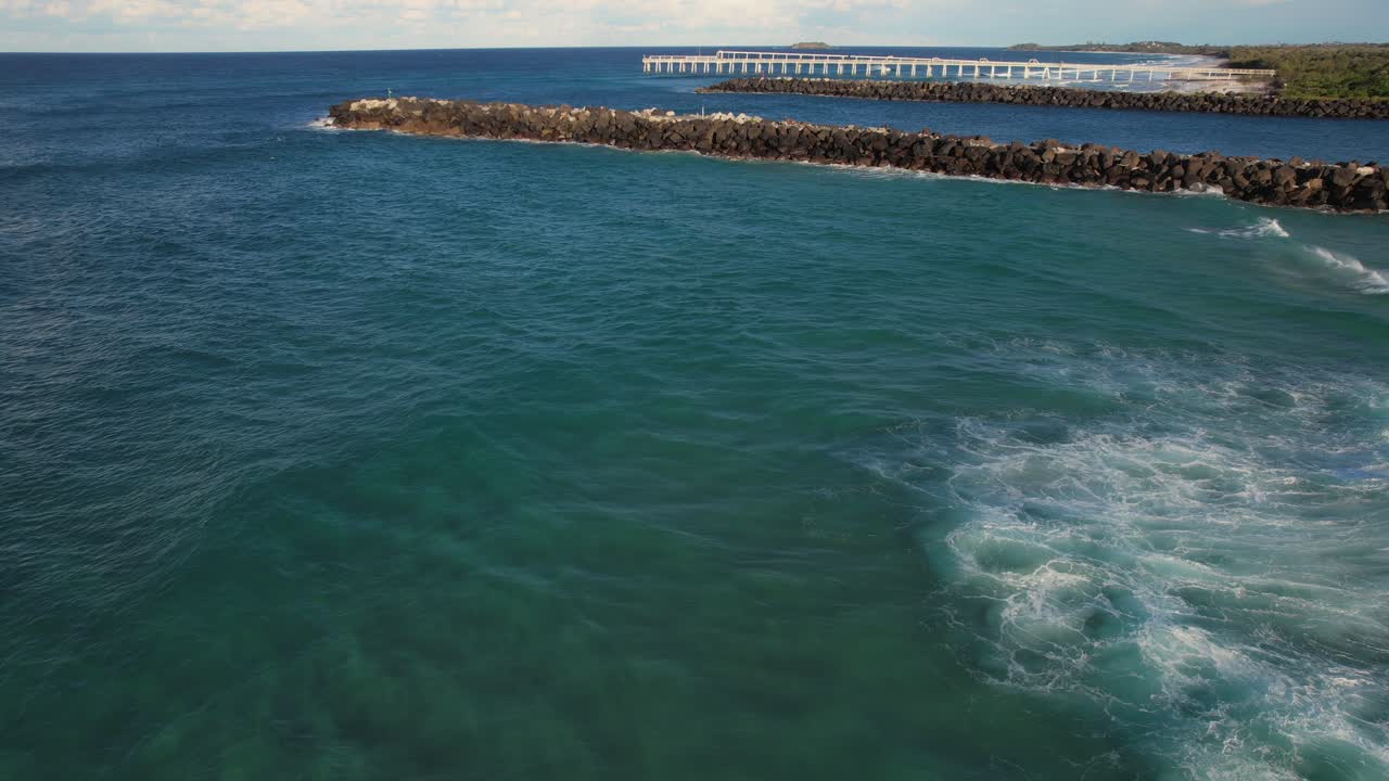 Duranbah Beach And Tweed River Sea Walls In Tweed Heads, New South Wales, Australia. Aerial Drone Shot