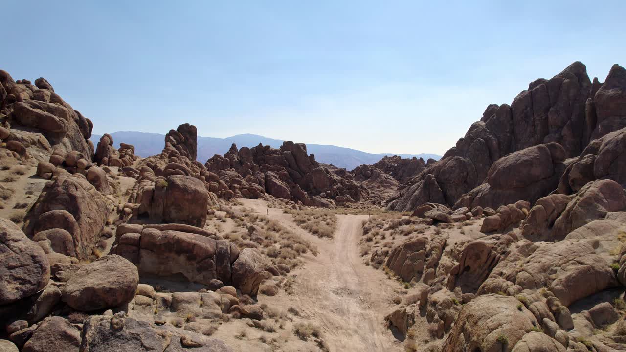 Alabama Hills in Lone Pine California 4k Drone Footage Pull Back through Lone Ranger Canyon