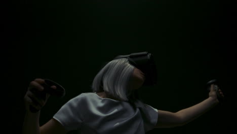 Cyberpunk-girl-playing-vr-in-blinking-light-closeup.-Attractive-gamer-using