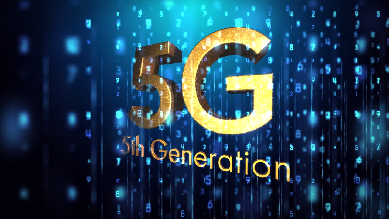 animación de 5g texto de quinta generación sobre números brillantes cambiando