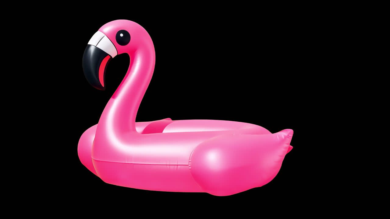 Inflatable flamingo pool toy animation isolated asset, transparent 4K video, alpha channel, ProRes
