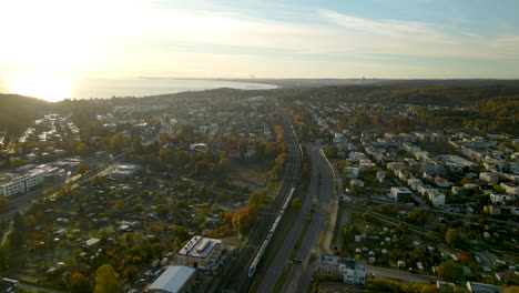 vacant highway in the middle of the downtown gdynia at dawn in poland