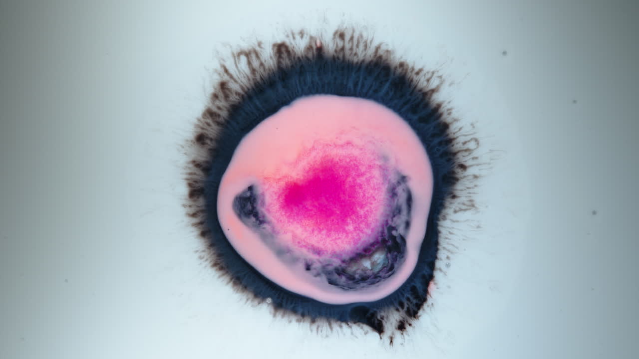 Ink spreads in water, creating vivid, colorful patterns in a close-up macro shot