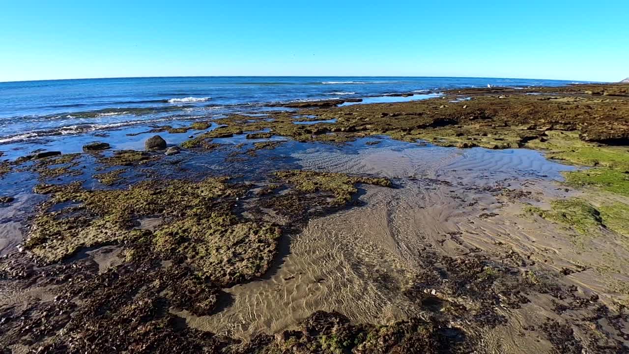 pan a la derecha del paisaje revelado por una marea saliente, punto rocoso, puerto peñasco, golfo de california, méxico
