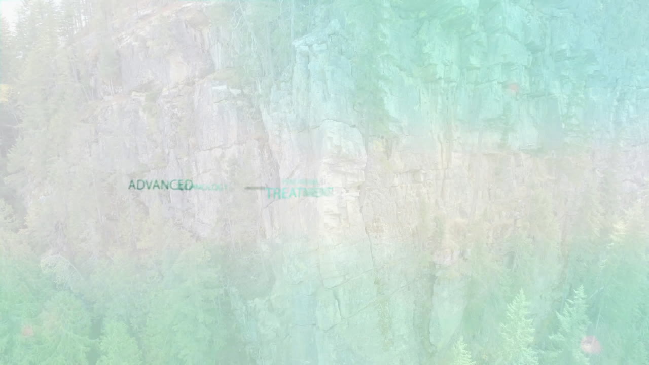Animation of treatment text overlay on abstract green and white textured background