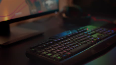 Close-up-of-professional-keyboard-with-RGB-lighting