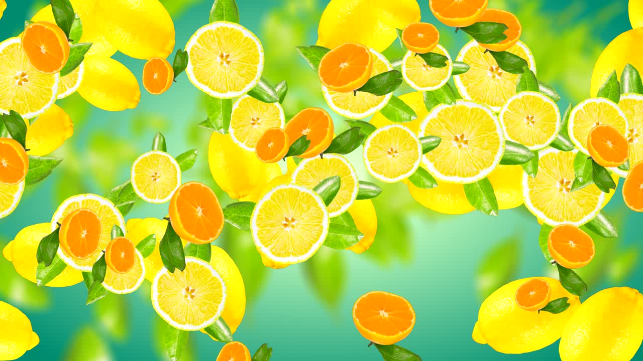 Sfondo astratto 4K con frutta su uno sfondo a colori sfumati.