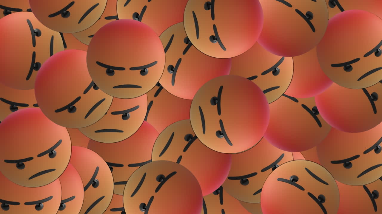 백인 여성의 글과 스마트폰 위에 분노한 이모지 아이콘의 애니메이션