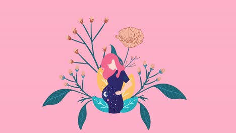 animación de un enorme texto de venta en el marco sobre manchas brillantes y flores sobre un fondo rosa