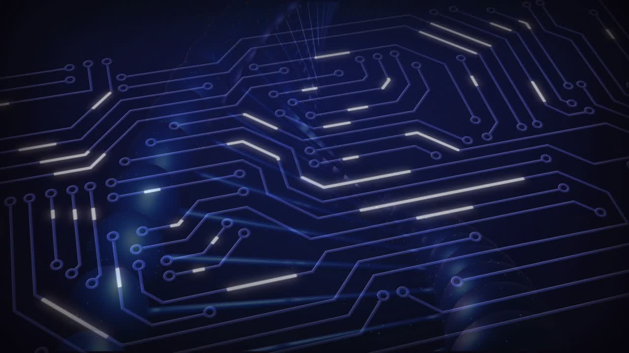 Animation of computer circuit board over dna strand on black background