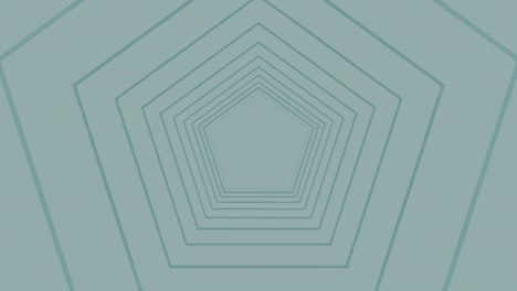 pentagon outlines and red shapes rotating and moving outwards on a pale grey background