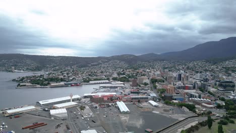 Tasmania-Hobart-Docks-icebreaker-ship-drone-Passover-mountain-50fps