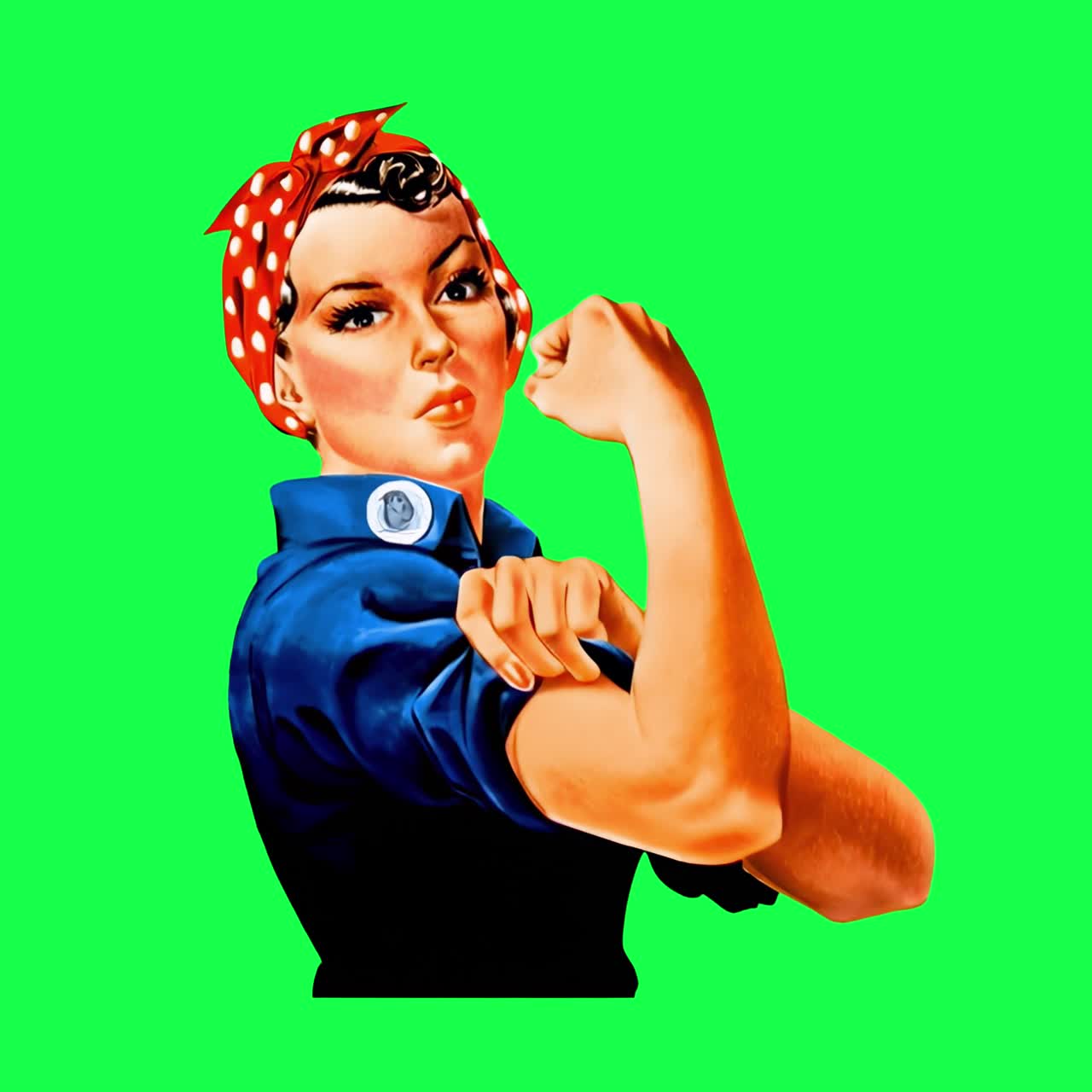 Yeşil Ekranda Pazısını Esneten Animasyonlu Rosie the Riveter Simgesi