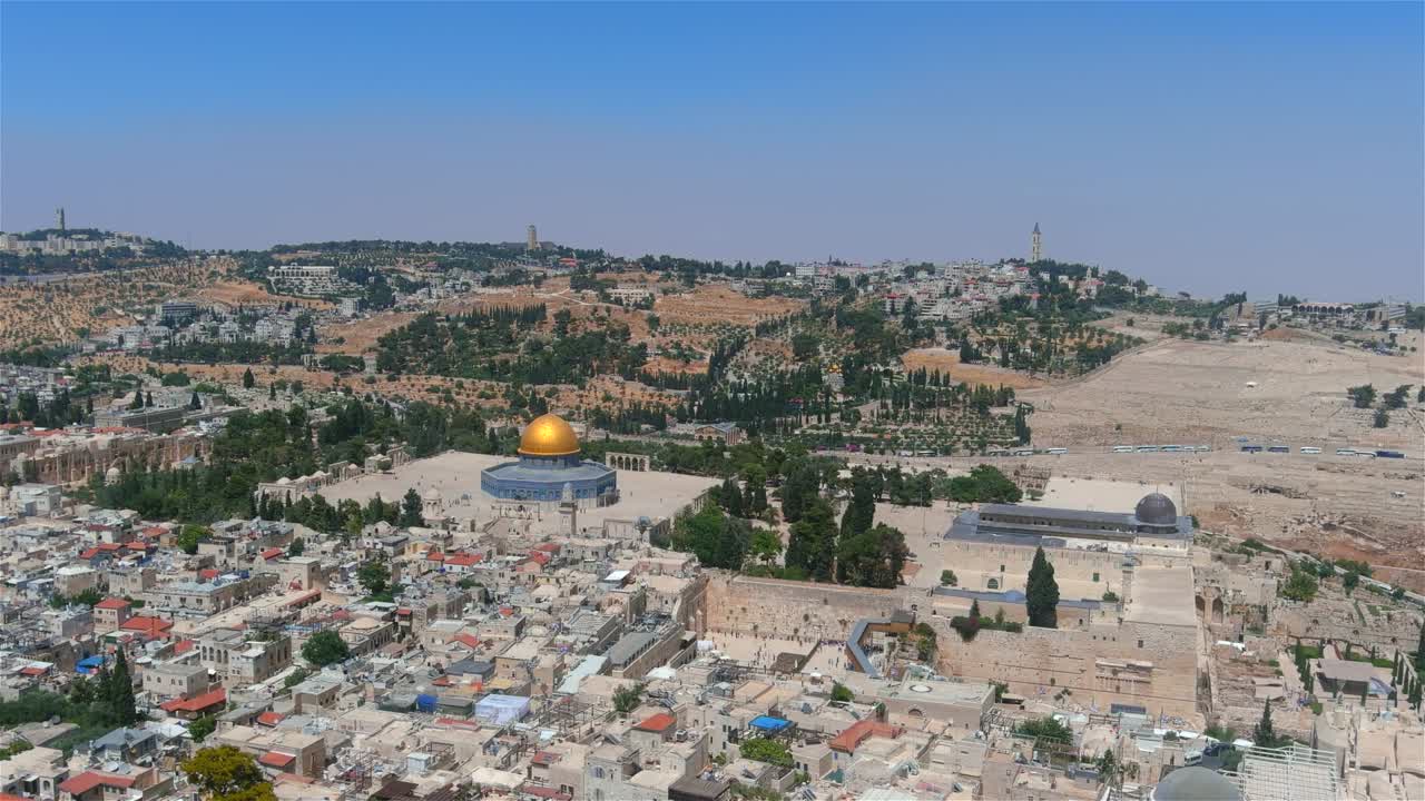ciudad vieja de jerusalén y lugares sagrados, vista por avión no tripulado, israel
