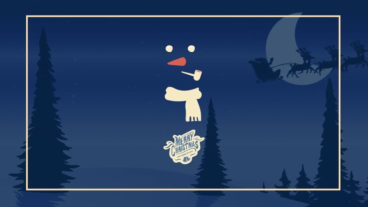 Animation of merry christmas text and snowman over night landscape
