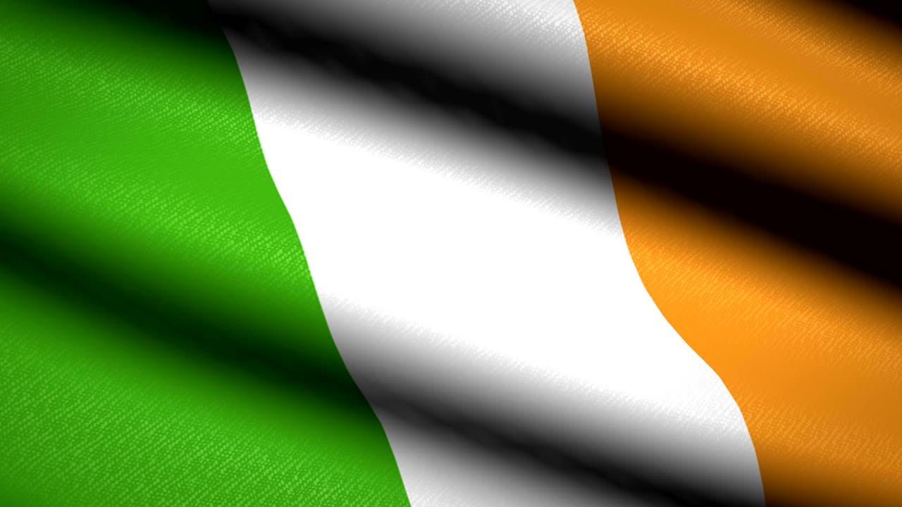bandera de irlanda ondeando fondo textil con textura. animación de bucle sin costuras. pantalla completa. movimiento lento. video en 4k