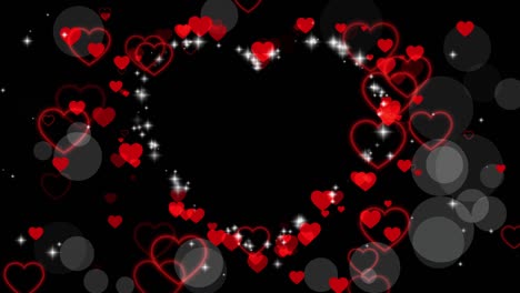 marco animado de corazones para superposición en video. saludo marco de corazones de amor. lugar para el texto. decoración de borde festivo de corazones, bokeh, para el día de san valentín. bucle sin costuras