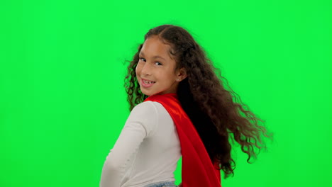 girl child, hero and green screen with face