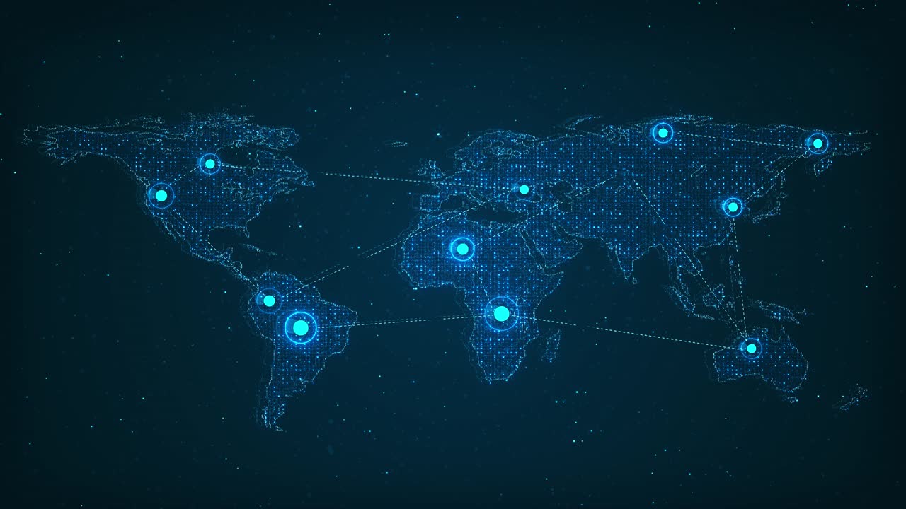 Global communication network planet earth rotating space business worldwide background 4k network