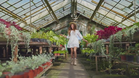 woman in a greenhouse filled with plants