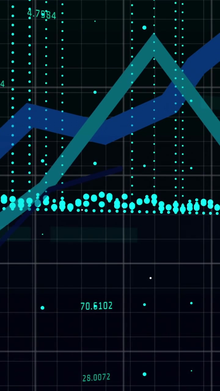 Digital animation of statistical data processing over grid network against black background