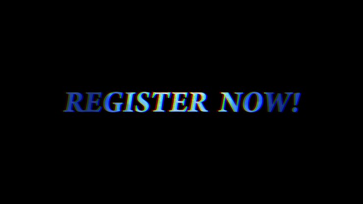 Register Now Text Animation with Glitch Effect
