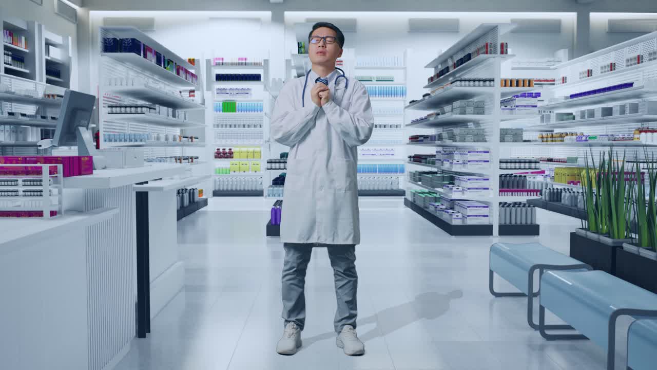 Medico stressato in farmacia