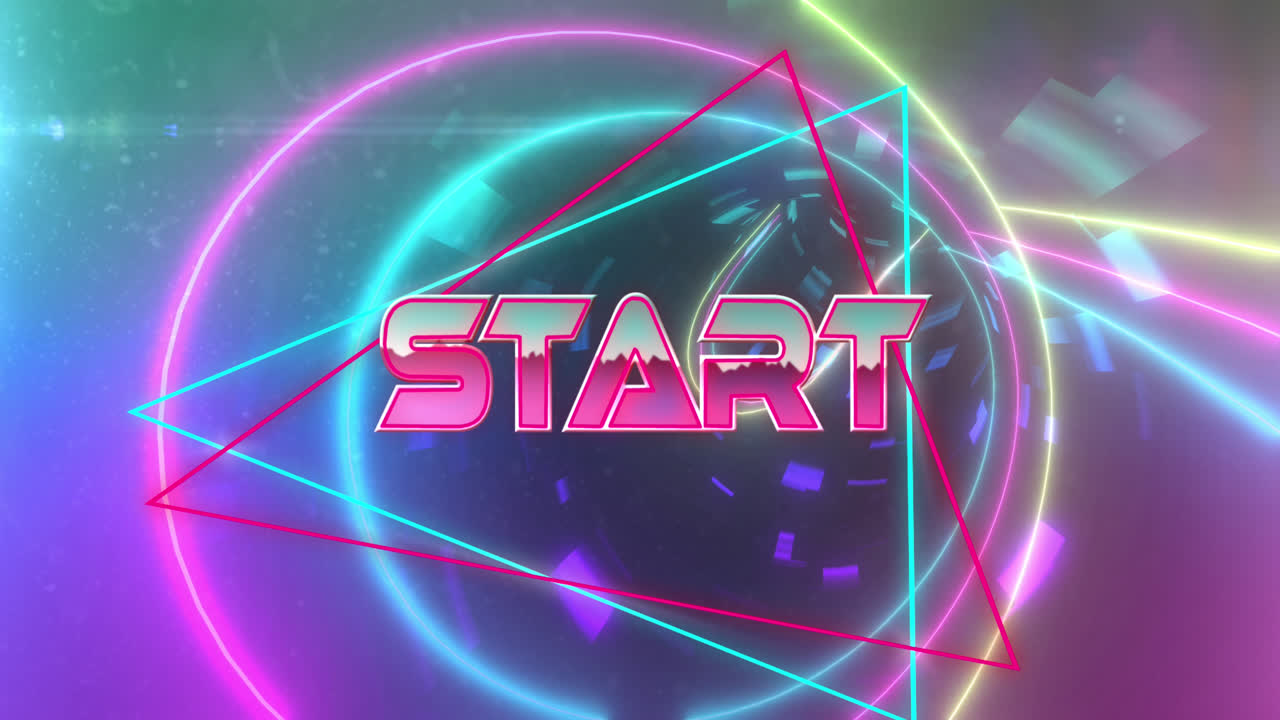 Animation of start text over moving digital tunnel