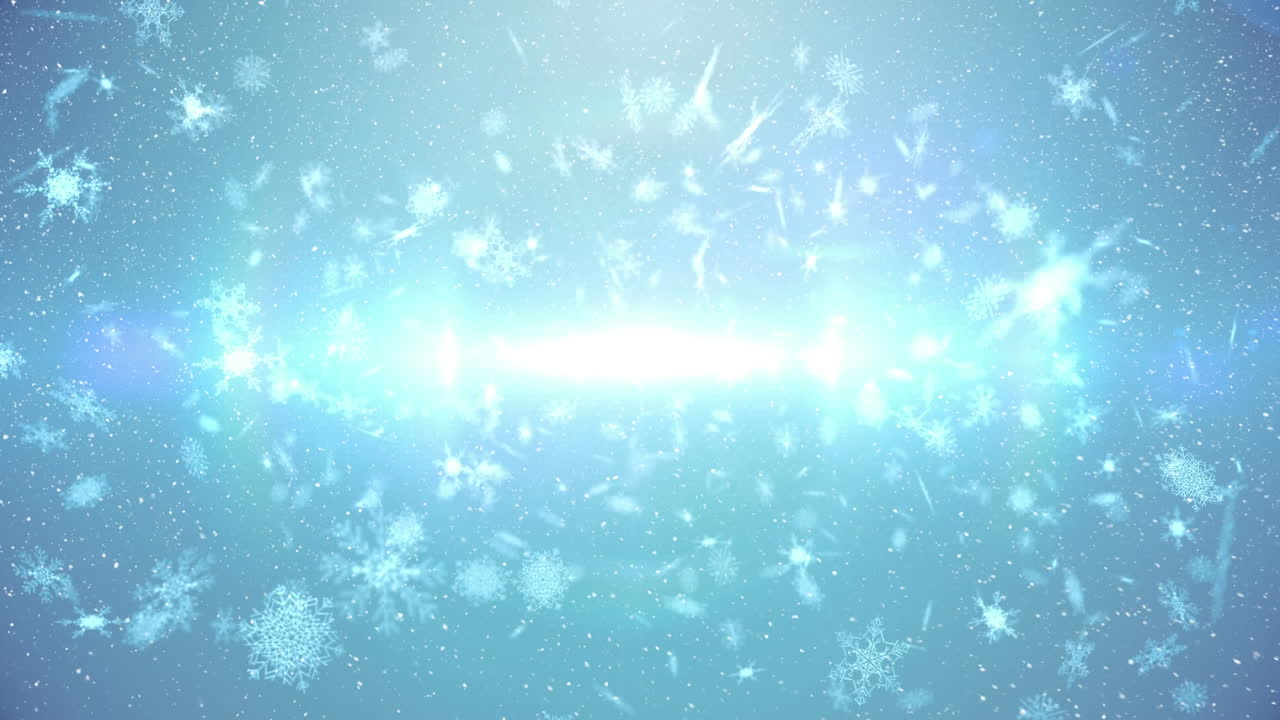 파란색 배경에 눈이 떨어지고 빛나는 불빛의 애니메이션