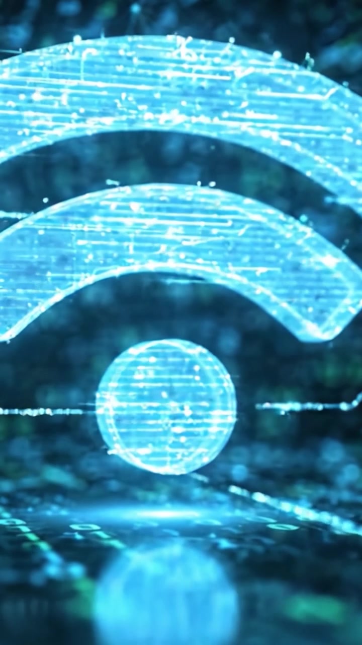 A Futuristic Representation of Connectivity with Abstract Digital Patterns and Wi-Fi Signal Icon in a High-Tech Environment featuring Streaming Data Visuals