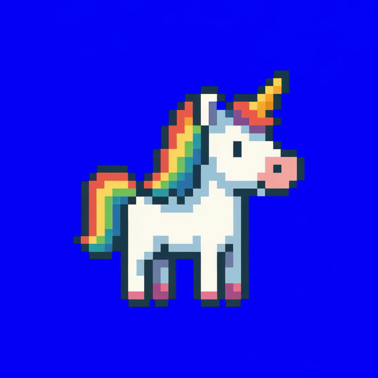 Pixelated unicorn with rainbow colors animation isolated asset, transparent 4K video, alpha channel