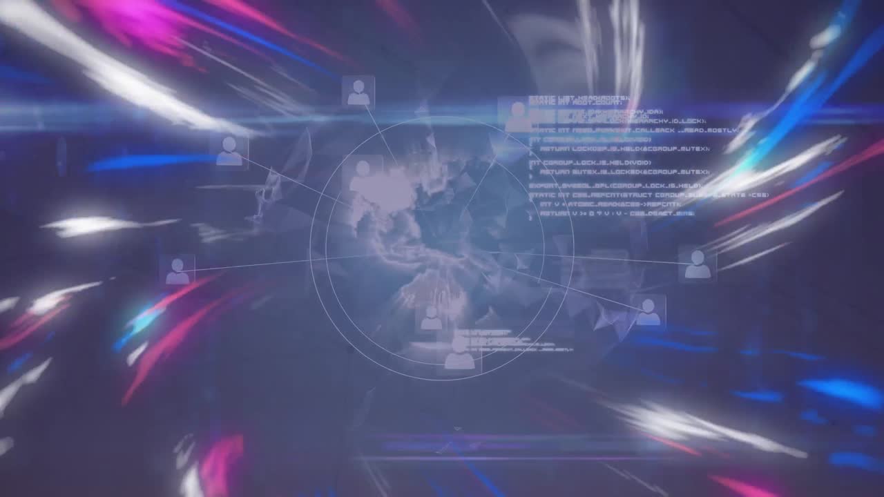 연결 네트워크를 통해 분홍색과 파란색 불빛의 애니메이션