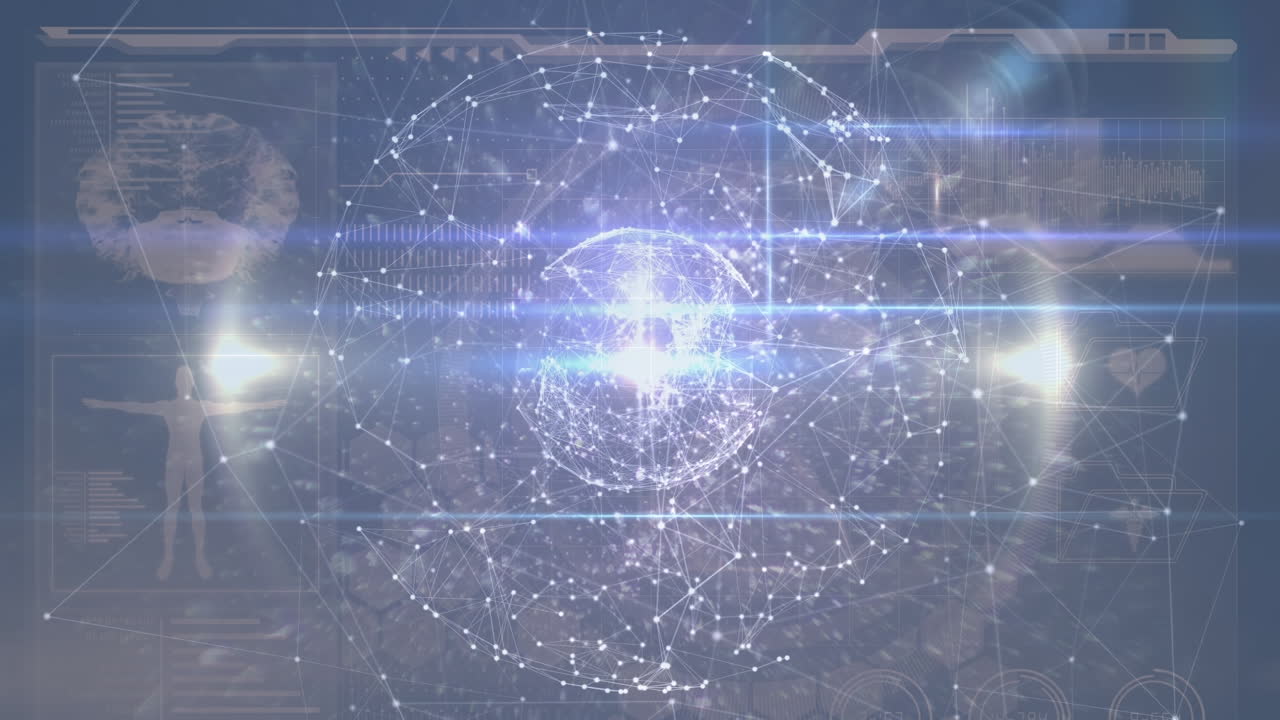 회색 디지털 화면에 연결과 다양한 데이터의 애니메이션