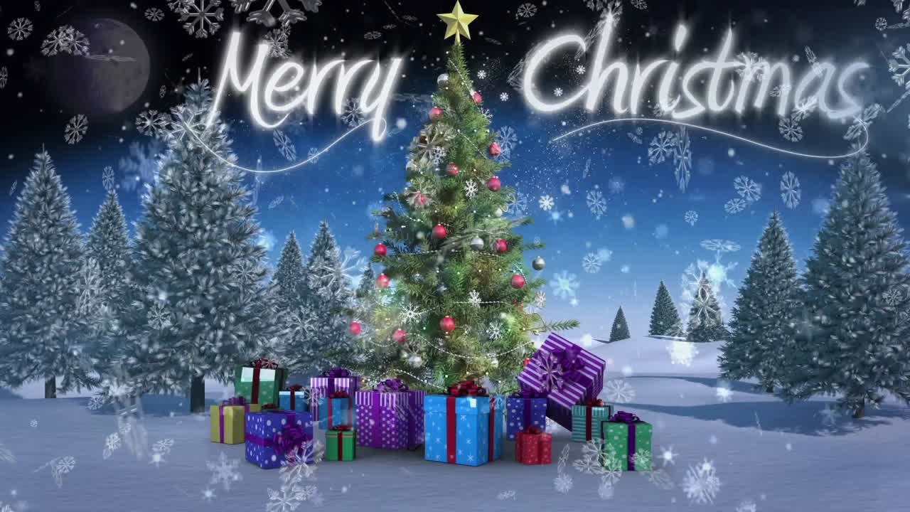 겨울 풍경 위에 크리스마스 트리의 애니메이션