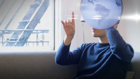 animation of globe spinning over man using vr headset