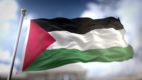 palestine flag waving slow motion 3d rendering blue sky background - seamless loop 4k