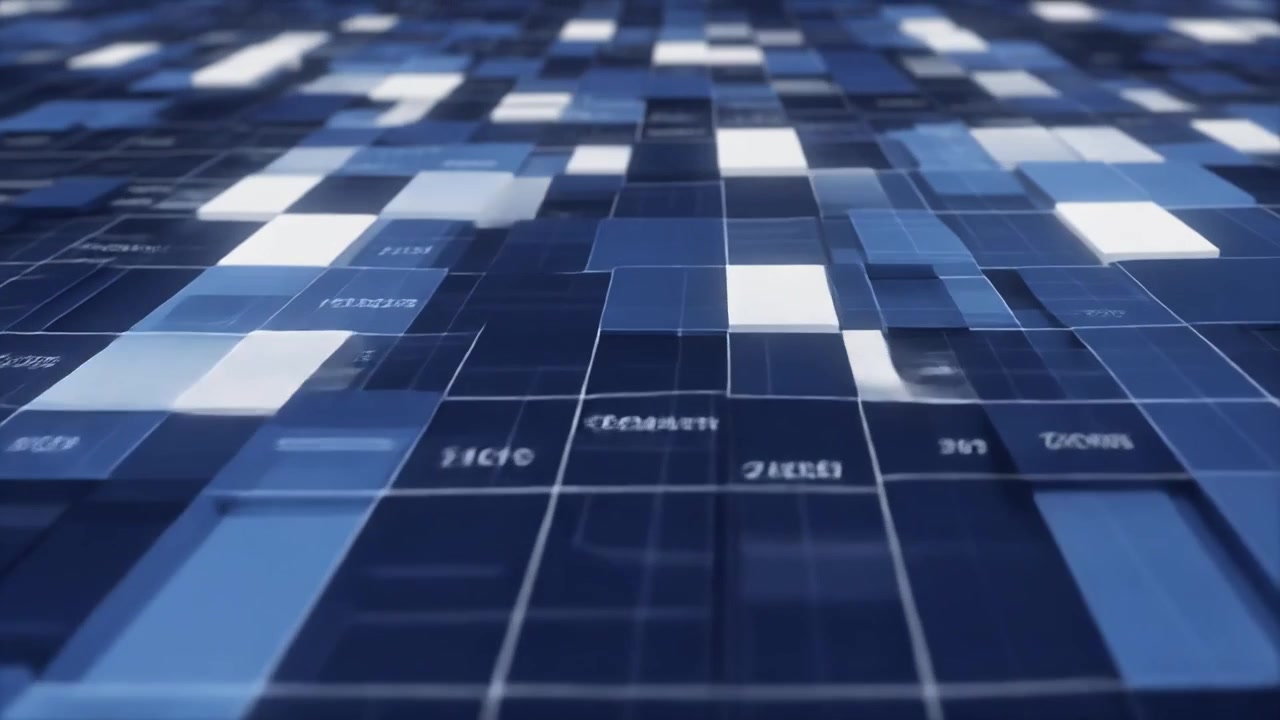 Abstract Digital Data Grid with Moving Blue Squares
