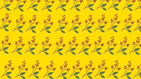 Animation-of-multiple-red-flowers-moving-over-yellow-background