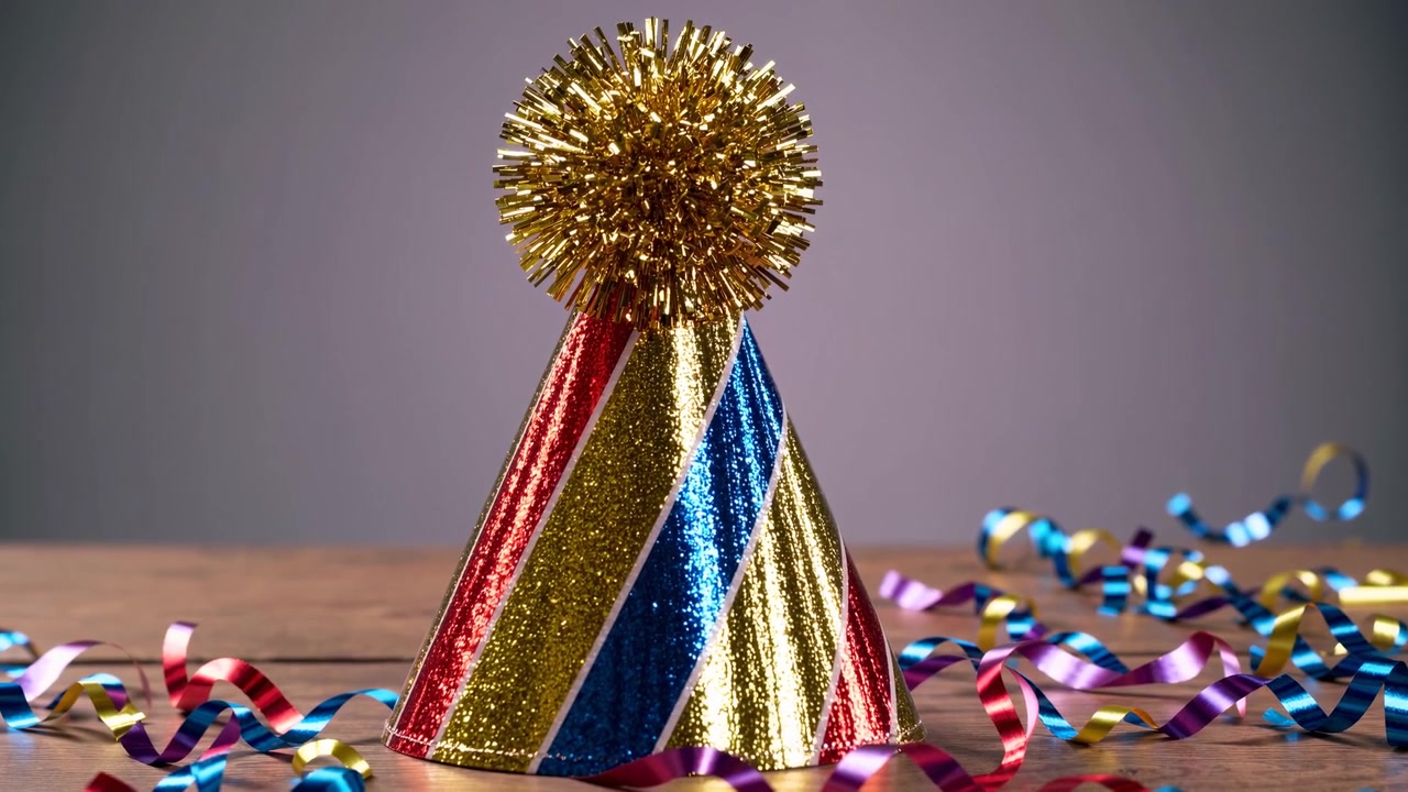 Cappello da festa scintillante e vivace con nastri per celebrazione