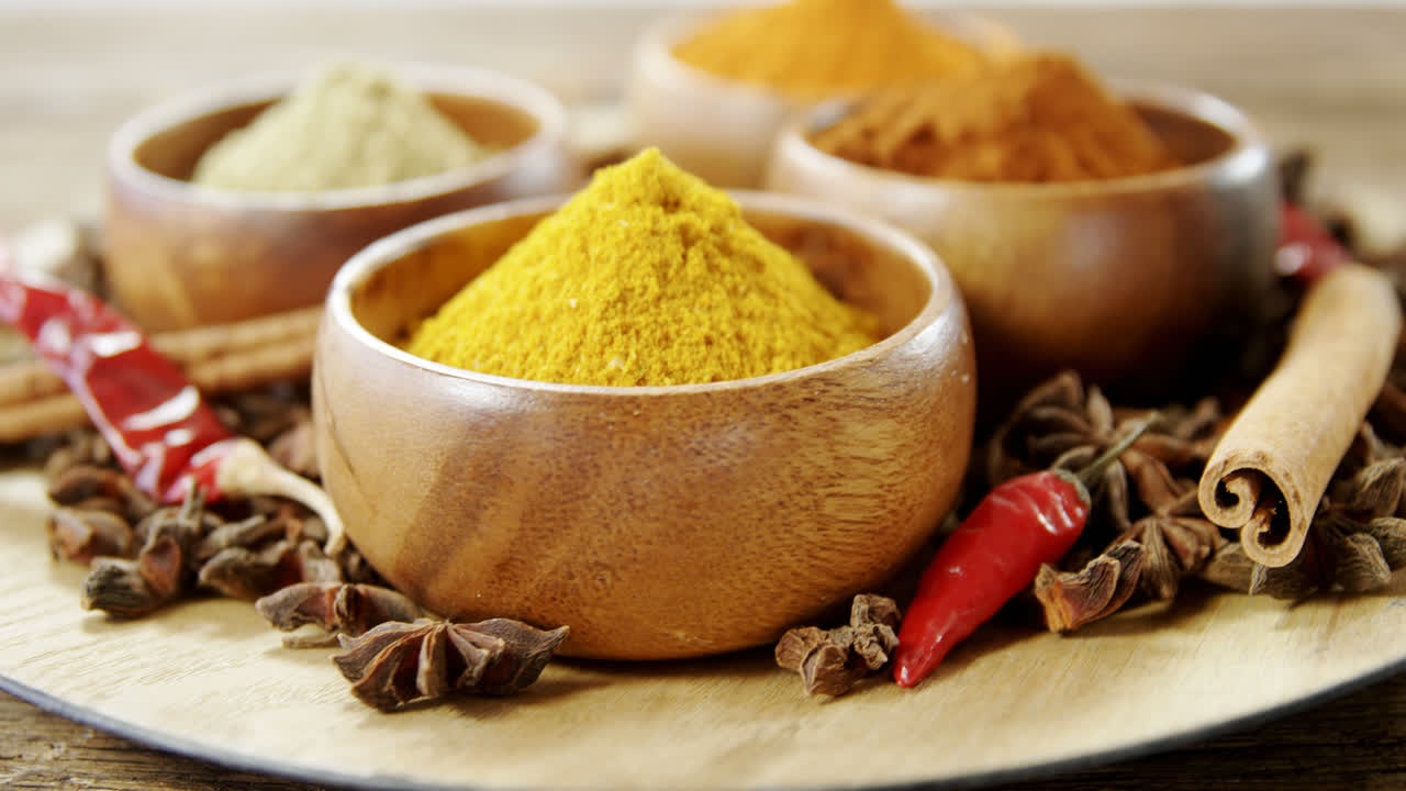 Spices powder in bowl 4k